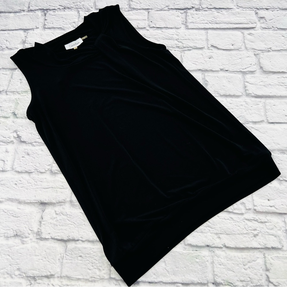 Calvin Klein Sleeveless Knit Top Womans Size Small Loose Fit Gathered Waist